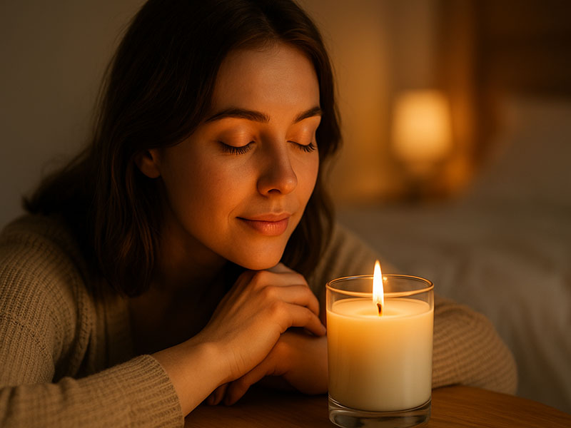 香りを嗅ぐ女性