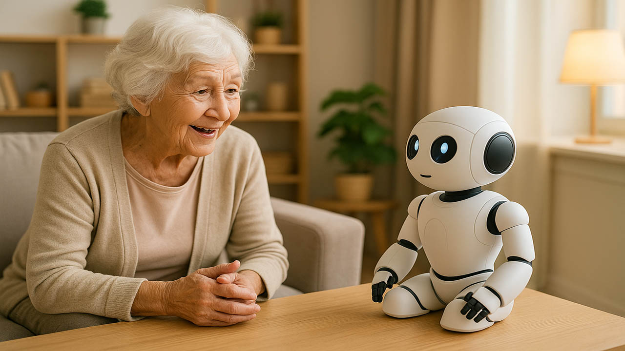 ロボットと話高齢女性