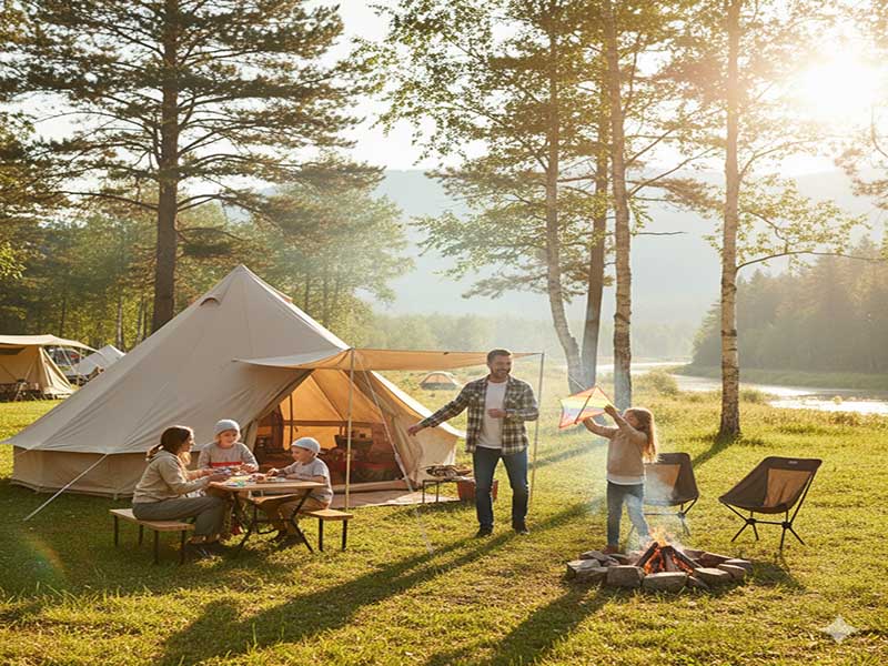 キャンプ場でのファミリー